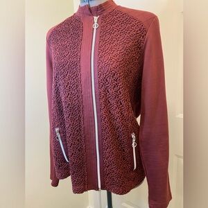 Vintage Betty Barclay zip up long sleeved stand up collar embellished suit jot